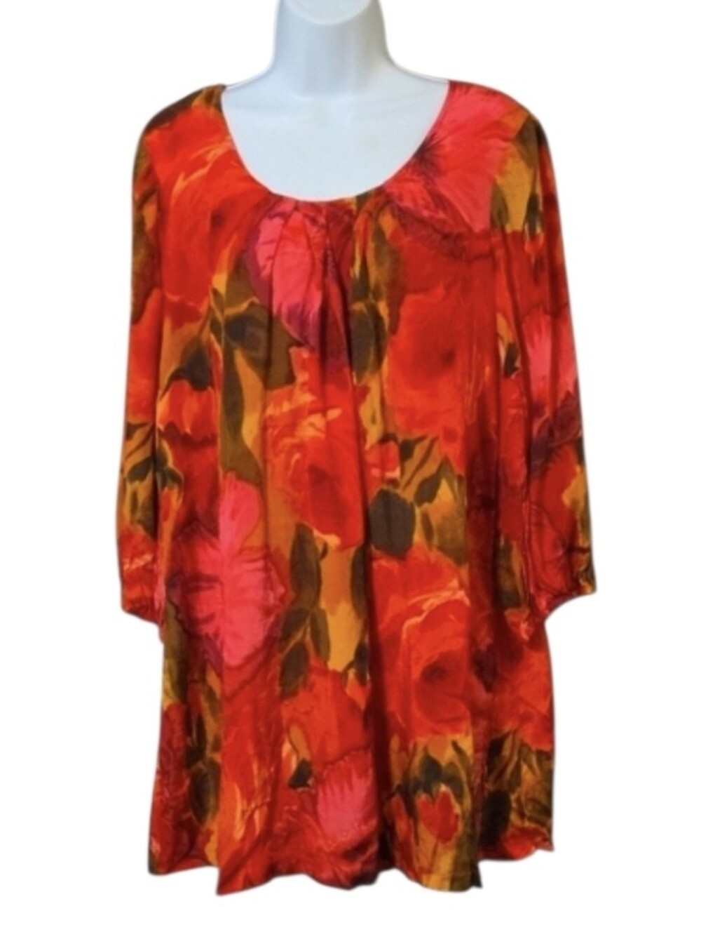 Newport News Red and Orange Floral Long-Sleeve Tunic Top